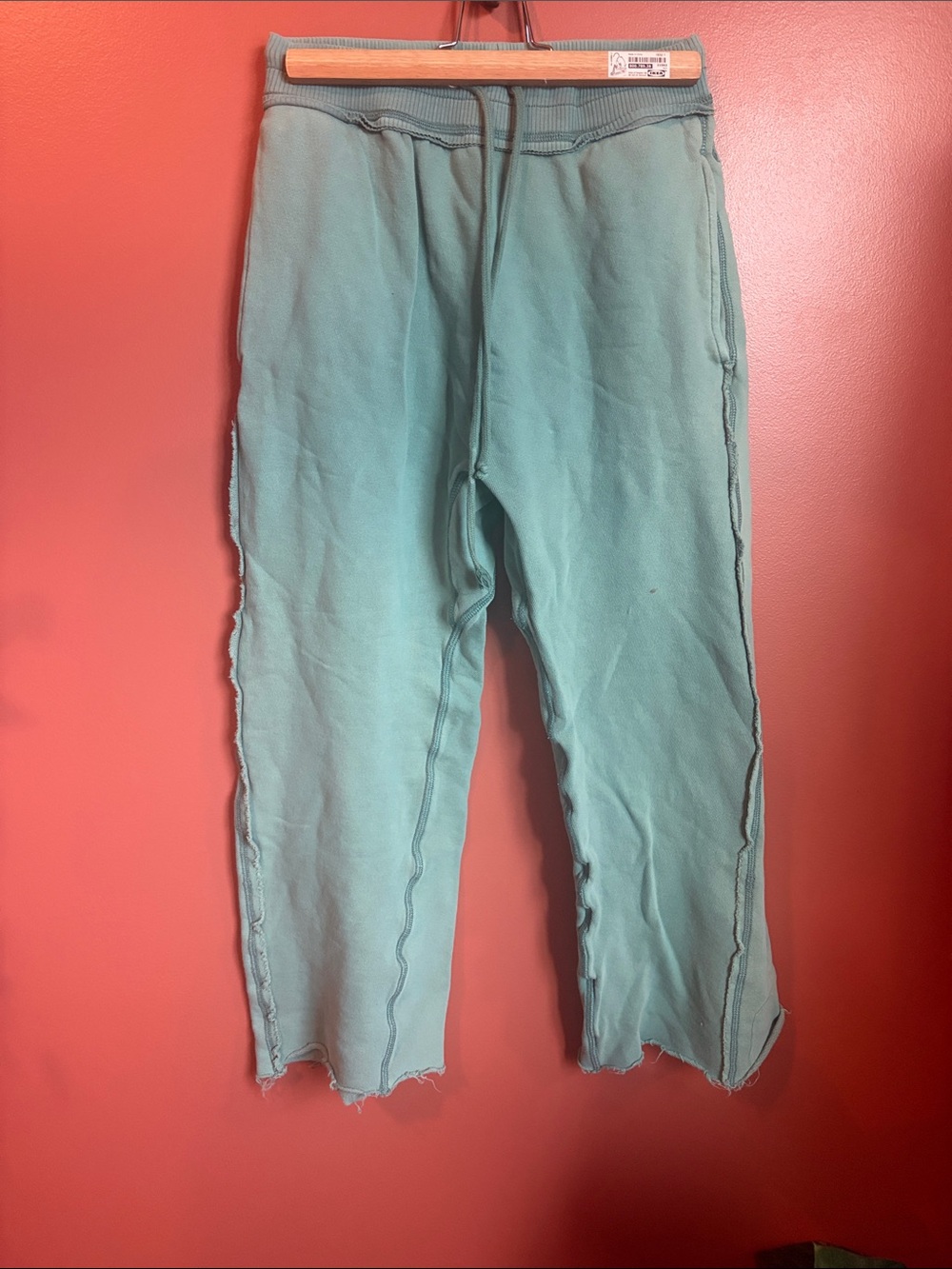 Free People Cool Factor Sweat Pants Green Cropped Flared Leg Drawstring XS